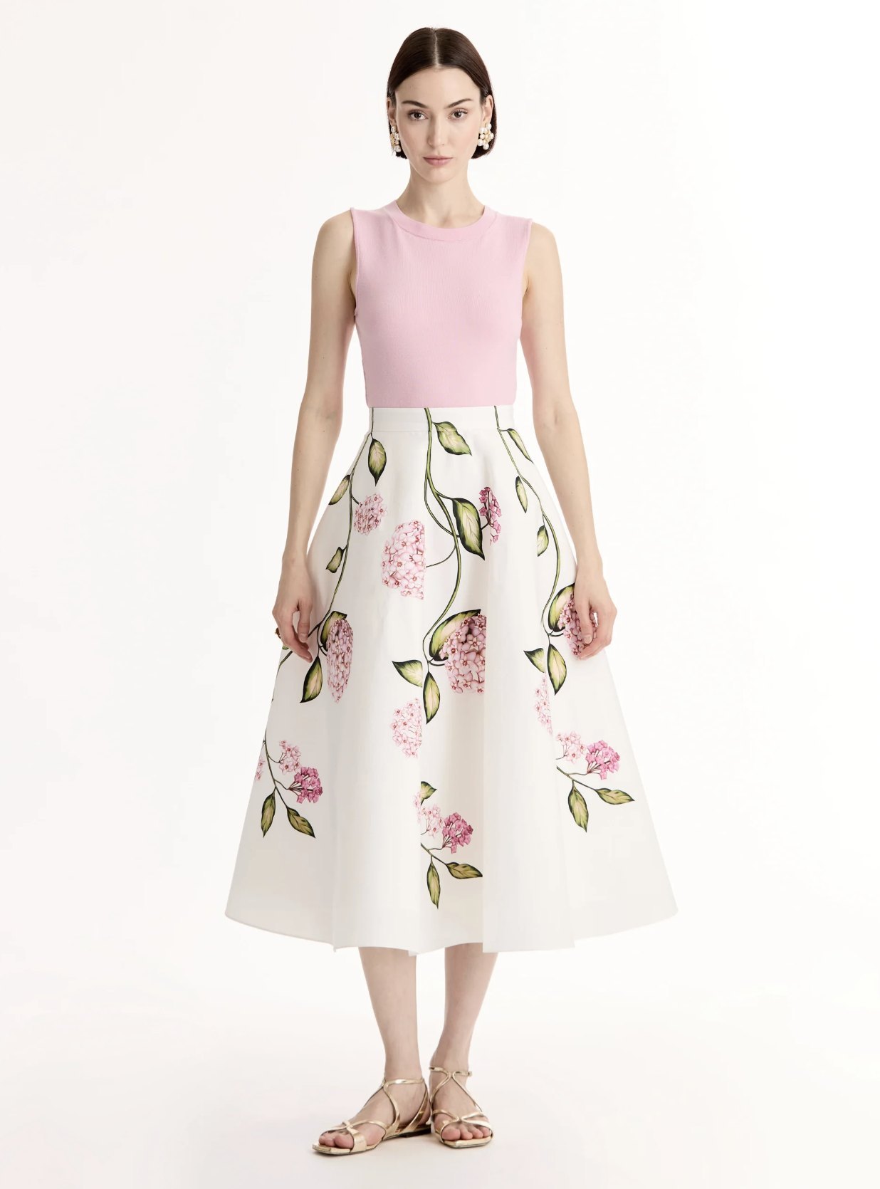 Hydrangea Faille Midi Skirt, on model